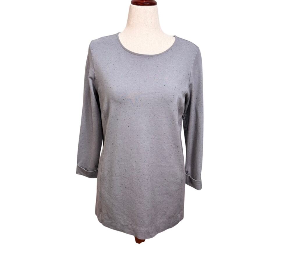 J. Jill tunic gray speckled 3/4 cuffed sleeve scoop neck button back knit top  M